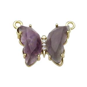 Purple Amethyst Butterfly Pendant With 2loops Gold Plated, approx 15-19mm