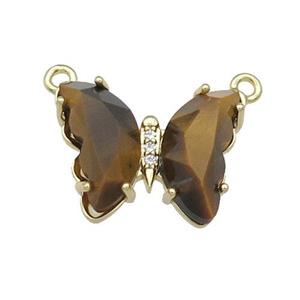 Natural Tiger Eye Stone Butterfly Pendant With 2loops Gold Plated, approx 15-19mm