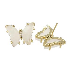 Clear Quartz Butterfly Stud Earring Gold Plated, approx 15-19mm