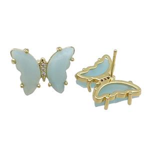Blue Amazonite Butterfly Stud Earring Gold Plated, approx 15-19mm