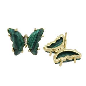 Green Synthetic Malachite Butterfly Stud Earring Gold Plated, approx 15-19mm
