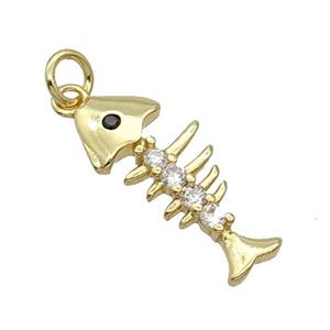 Copper Fishbone Pendant Pave Zircon Gold Plated, approx 8-19mm