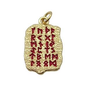 Copper Oracle Bones Pendant Red Enamel Gold Plated, approx 13-18mm