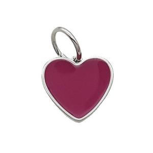Copper Heart Pendant Red Enamel Platinum Plated, approx 17mm