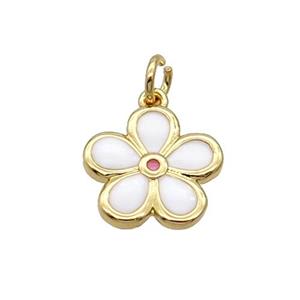 Copper Flower Pendant White Enamel Gold Plated, approx 12.5mm