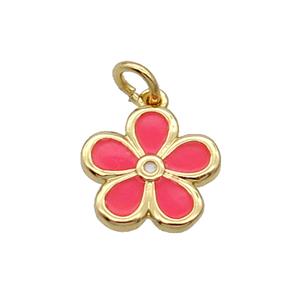 Copper Flower Pendant Hotpink Enamel Gold Plated, approx 12.5mm
