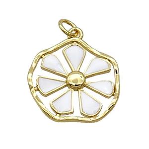 Copper Flower Pendant White Enamel Gold Plated, approx 19mm