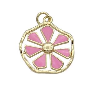 Copper Flower Pendant Pink Enamel Gold Plated, approx 19mm