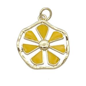 Copper Flower Pendant Yellow Enamel Gold Plated, approx 19mm