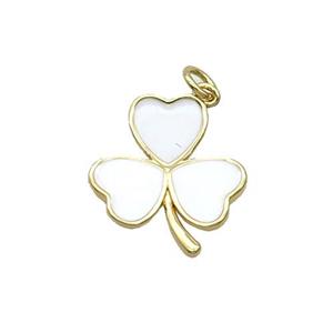 Copper Clover Pendant White Enamel Gold Plated, approx 15.5-17.5mm