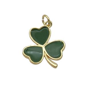Copper Clover Pendant Green Enamel Gold Plated, approx 15.5-17.5mm