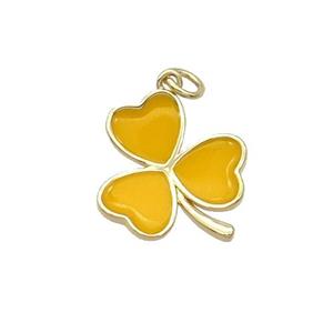 Copper Clover Pendant Yellow Enamel Gold Plated, approx 15.5-17.5mm
