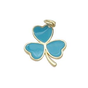 Copper Clover Pendant Teal Enamel Gold Plated, approx 15.5-17.5mm