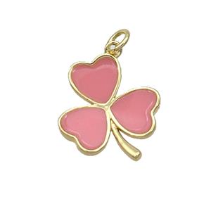 Copper Clover Pendant Pink Enamel Gold Plated, approx 15.5-17.5mm