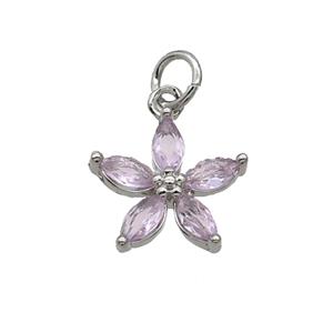 Copper Flower Pendant Pave Lt.pink Crystal Platinum Plated, approx 12.5mm