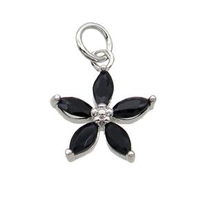 Copper Flower Pendant Pave Black Crystal Platinum Plated, approx 12.5mm