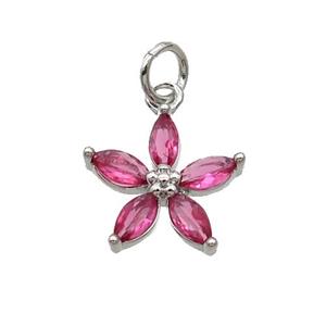 Copper Flower Pendant Pave Pink Crystal Platinum Plated, approx 12.5mm