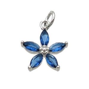 Copper Flower Pendant Pave Blue Crystal Platinum Plated, approx 12.5mm