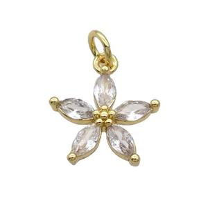 Copper Flower Pendant Pave Clear Crystal Gold Plated, approx 12.5mm