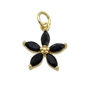 Copper Flower Pendant Pave Black Crystal Gold Plated, approx 12.5mm