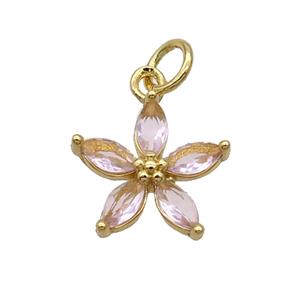 Copper Flower Pendant Pave Lt.pink Crystal Gold Plated, approx 12.5mm