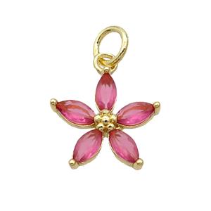 Copper Flower Pendant Pave Pink Crystal Gold Plated, approx 12.5mm