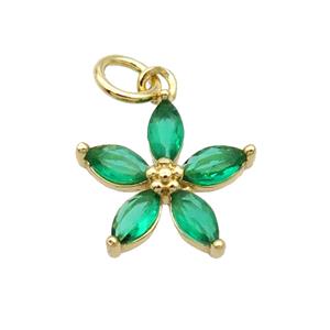 Copper Flower Pendant Pave Green Crystal Gold Plated, approx 12.5mm