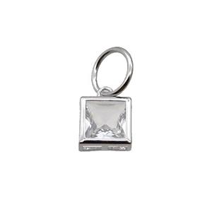 Copper Square Pendant Pave Clear Crystal Platinum Plated, approx 10mm