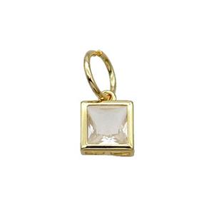 Copper Square Pendant Pave Clear Crystal Gold Plated, approx 10mm