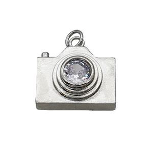 Copper Camera Pendant Pave Zircon Platinum Plated, approx 15-19mm