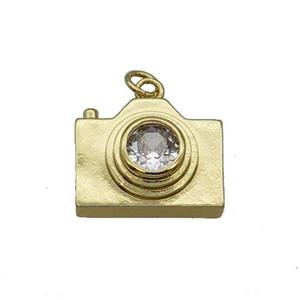 Copper Camera Pendant Pave Zircon Gold Plated, approx 15-19mm