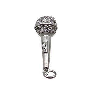Copper Microphone Pendant Pave Zircon Platinum Plated, approx 9-21mm