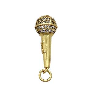 Copper Microphone Pendant Pave Zircon Gold Plated, approx 9-21mm