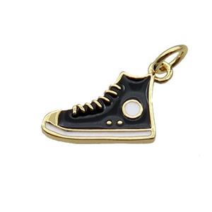 Copper Shoes Pendant Black Enamel Gold Plated, approx 9-14mm