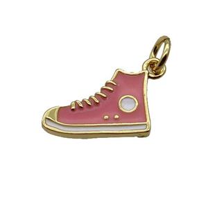 Copper Shoes Pendant Pink Enamel Gold Plated, approx 9-14mm