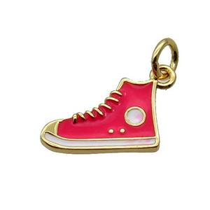 Copper Shoes Pendant Hotpink Enamel Gold Plated, approx 9-14mm