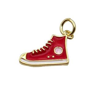 Copper Shoes Pendant Red Enamel Gold Plated, approx 9-14mm