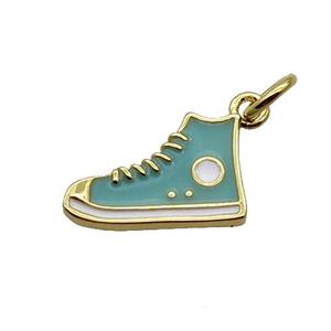 Copper Shoes Pendant Teal Enamel Gold Plated, approx 9-14mm