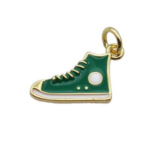 Copper Shoes Pendant Green Enamel Gold Plated, approx 9-14mm