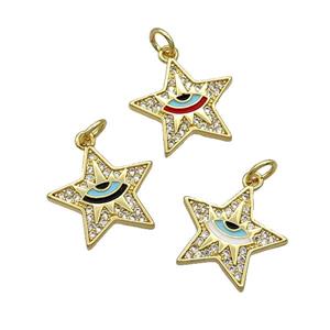 Copper Star Pendant Pave Zircon Enamel Eye Gold Plated Mixed, approx 16mm