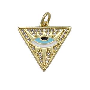 Copper Triangle Pendant Pave Zircon Enamel Eye Gold Plated, approx 17mm