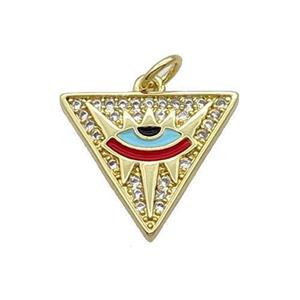 Copper Triangle Pendant Pave Zircon Enamel Eye Gold Plated, approx 17mm