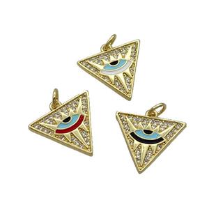 Copper Triangle Pendant Pave Zircon Enamel Eye Gold Plated Mixed, approx 17mm