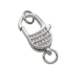 Copper Lobster Clasp Pave Zircon Platinum Plated, approx 11-18mm