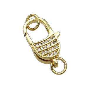 Copper Lobster Clasp Pave Zircon Gold Plated, approx 11-18mm