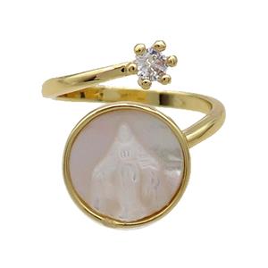 Copper Ring Pave Zircon Jesus MOP Shell Gold Plated, approx 5mm, 13.5mm, 18mm dia