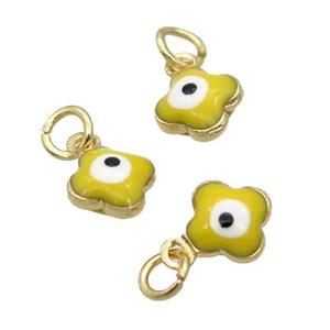 Copper Clover Pendant Yellow Enamel Eye 18K Gold Plated, approx 6.5mm