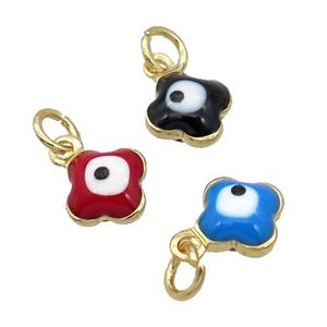 Copper Clover Pendant Enamel Eye 18K Gold Plated Mixed, approx 6.5mm
