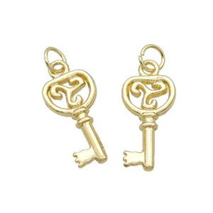 Alloy Key Pendant 18K Gold Plated, approx 9.5x19mm