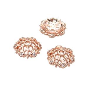 Copper Beads Cap Pave Zircon Unfade Rose Gold, approx 11mm